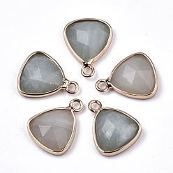 Flower Amazonite Подвески из натуральных цветов амазонита, с краем и петлей из латуни, покрытой светлым золотом, треугольные, граненые, 14x11x4 мм, отверстие : 1.5 мм
