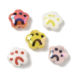 (52) Непрозрачная лаванда Фарфоровые бусины ручной работы, печать кошачьей лапы, радужный глазурованный фарфор, разноцветные, 15x15x5.5 мм, отверстие : 2 мм