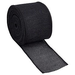 Black Polyester Imitation Burlap  Ribbon, None Pattern, Flat, Black, 2-1/2 inch(63mm), about 10.94 Yards(10m)/Roll