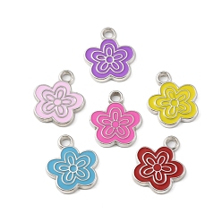 Mixed Color CCB Plastic Enamel Pendants, Platinum, Flower Charms, Mixed Color, 24x20.5x2.5mm, Hole: 3mm