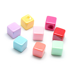 Mixed Color Pearlized Style Acrylic Pendants, Cube, Mixed Color, 22x17mm, Hole: 4mm