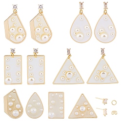 Real 18K Gold Plated DIY Earring Making, with Epoxy Resin Pendants, ABS Plastic Imitation Pearl, Brass Stud Earring Findings and Ear Nuts, Real 18K Gold Plated, 44pcs/box
