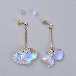 Clear Glass Cluster Beads Dangle Ear Studs, with Iron Bar, Plastic Ear Nuts, Brass Stud Findings, Cardboard Box, Clear, 52mm, Pin: 0.8mm