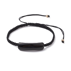 Обсидиан Регулируемые трубчатые плетеные браслеты из натуральных драгоценных камней для женщин, внутренний диаметр: 2-3/8~3-5/8 дюйм (6.05~9.25 см)