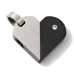 Черный 304 подвески из нержавеющей стали, со стразами, вращающийся, с целью перехода в кольце, подвеска в форме сердца и овала, черная и нержавеющая сталь цвет, Сердце: 19x21x4 mm, овальный : 25x12x4 mm, отверстие : 5 мм