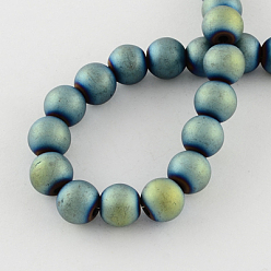 Зеленое Покрытие Немагнитные синтетический гематит бисер пряди, матовые, класс А, круглые бусины для браслета решений, зеленый покрытием, 8 мм, отверстие : 1.4 мм, около 55 шт / нитка, 15.5 дюйм