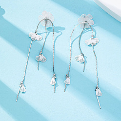 White Alloy Stud Dangle Earrings, Flower, White, 101x16mm