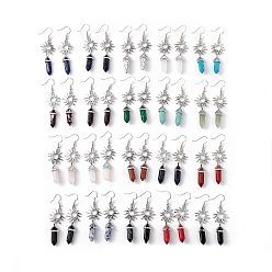 Gemstone Пуля из драгоценных камней с серьгами с подвесками в виде солнца, платиновые латунные длинные серьги-подвески для женщин, 60 мм, штифты : 0.6 мм