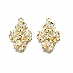 Light Gold Подвески из сплава , с абс пластмассовыми жемчужными бисером, без кадмия, без никеля и без свинца, цветок, золотой свет, 30x18.5x4 мм, отверстие : 1.8 мм
