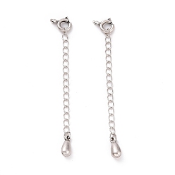 Antique Silver 925 Sterling Silver Chain Extenders, with Spring Ring Clasps & Charms, Teardrop, Antique Silver, 62x5.8mm, Hole: 1.6mm