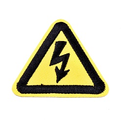 Желтый Компьютеризированная вышивка тканью утюжок на / шить на заплатках, аксессуары для костюма, треугольник с предупреждающим знаком, опасность поражения электрическим током, желтые, 50.5x45.5x1.3 мм