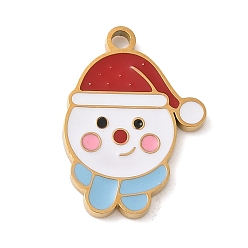 Снеговик Рождественские темы 304 эмалевые подвески из нержавеющей стали, реальный 18 k позолоченный, снеговик, 16.5x12x1.5 мм, отверстие : 1.5 мм