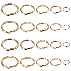 Настоящее золото 24K 400шт 5 стили 304 открытые соединительные кольца из нержавеющей стали, для плетения кольчуги, круглые, реальный 24 k позолоченный, 4~10x0.8~1 мм, внутренний диаметр: 2.4~8.5 мм, 80 шт / стиль