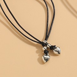 Сердце Черные вощеные шнурки-браслеты на щиколотку, с сплава прелести, античное серебро, сердце, внутренний диаметр: 2~3-1/8 дюйм (50~80 мм)