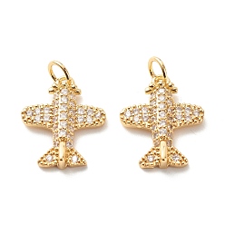 Real 18K Gold Plated Eco-Friendly Brass Micro Pave Clear Cubic Zirconia Pendants, Lead Free & Cadmium Free, Plane, Real 18K Gold Plated, 16x13x3mm, Hole: 3.5mm