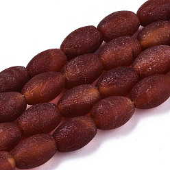 FireBrick Natural Agate Beads Strands, Frosted, Dyed, Barrel, FireBrick, 12x8.5mm, Hole: 1.5mm, about 33pcs/strand, 15.28 inch(38.8cm)