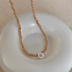 Letter O Подвеска с инициалом из натуральной ракушки, ожерелья с подвеской из стеклянных бусин, с латунными концевыми цепями, золотые, темно-золотистые, Письмо O, 13.98 дюйм (35.5 см)