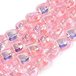 Pink Electroplate Transparent Glass Beads Strands, Beans, AB Color Plated, Half Plated, Pink, 10.5~11x11~11.5x7~7.5mm, Hole: 0.9~0.1mm, about 59~60pcs/strand, 25.20~25.59 inch(64~65cm)