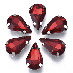 Светло-сиамский Шить на горный хрусталь, стекло горный хрусталь, многожильных ссылки, с настройками из нержавеющей стали, аксессуары для одежды, граненые, слеза, Light Siam, 13x8x5 мм, отверстие : 1.2 мм