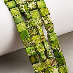 Желто-Зеленый Окрашенные натуральные нитки из бисера имперской яшмы, плоский квадрат, желто-зеленый, 6~7x6~7x3~3.5 мм, отверстие : 1 мм, около 30~31 шт / нитка, 7.40~7.87'' (18.8~20 см)