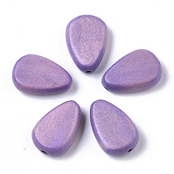 Plum Painted Natural Wood Beads, Teardrop, Plum, 18x12x5.5mm, Hole: 1.5mm
