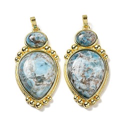 Апатит Натуральный апатит подвеска, Подвески-капли со стойкой, фурнитура из латуни золотистого цвета, без кадмия и без свинца, 43.5x22x7.8 мм, отверстие : 3.2x5.3 мм