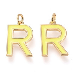Letter R Латунь эмаль подвески, с целью перехода в кольце, долговечный, реальный 18 k позолоченный, буква r, шампанское желтый, буква r, г: 18x11.5x1.8 мм, прыжковые кольца: внутренний диаметр: 3 мм