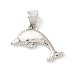 Платина Латунь эмаль подвески, с естественной оболочке, прелести дельфинов, долговечный, стойки покрытие, без свинца и без кадмия, платина, 13x18x3 мм, отверстие : 4.5x3.5 мм