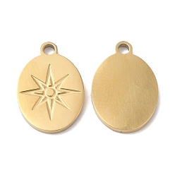 Настоящее золото 18K Ионное покрытие (ip) 316 l подвески из хирургической нержавеющей стали, без никеля , овал со звездой, реальный 18 k позолоченный, 13x9x1 мм, отверстие : 1.4 мм