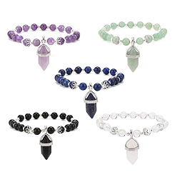 Gemischte Stein Edelstein Armbänder bead stretch, Bullet-Charm-Armbänder für Damen, Innendurchmesser: 2-1/8 Zoll~2-1/4 Zoll (5.5~5.8cm)