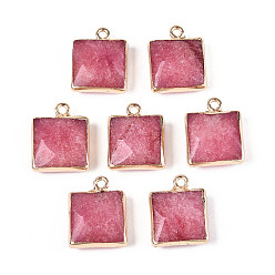 Белый Нефрит Граненые подвески из натурального окрашенного белого нефрита, квадратные латунные подвески, золотые, бледно-фиолетовый красный, 18x14~15x6~6.5 мм, отверстие : 1.8 мм