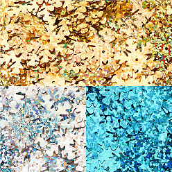 (52) Непрозрачная лаванда 120g 3 цвета лазерный эффект пришивание пайеток бусины, пластиковые блестки в форме снежинки, с дырками для костюма вечерние платья одежда свадебное платье, разноцветные, 20x18x0.3 мм, отверстие : 1.2 мм, 40 г / цвет