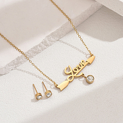 Настоящее золото 18K Серьги-гвоздики и ожерелья с подвесками из нержавеющей стали в форме слова «любовь» для женщин, реальный 18 k позолоченный