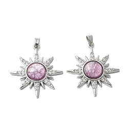 Pink Латунный микропаве кубический цирконий с подвесками из смолы, без кадмия, без никеля и без свинца, солнце, платина, розовые, 31x28x5 мм, отверстие : 2.5x4.5 мм