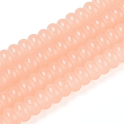 Легкий Лосось Имитация нефритовые четки стекла, прозрачные бусины-рондели, окрашенные в технике выпечки, светлый померанцевый, 8~8.5x4.5~5 мм, отверстие : 1.2 мм, около 159~164 шт / нитка, 30.71~31.50 дюйм (78~80 см)