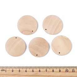 PapayaWhip Wood Pendants, Flat Round, PapayaWhip, 28~29.5x5mm, Hole: 1.5mm