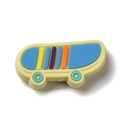 Deep Sky Blue Skateboard Silicone Focal Beads, Deep Sky Blue, 14.5x29x9.5mm, Hole: 2.5mm