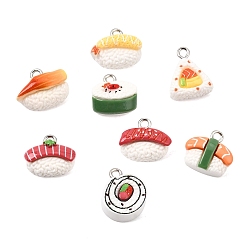 Mixed Color Sushi Opaque Resin Pendants, Mixed Shapes Charm, with Platinum Iron Loop, Mixed Color, 12~16.5x13~15.5x6.5~8mm, Hole: 2mm