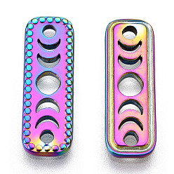 Rainbow Color Ионное покрытие (ip) 304 подвески из нержавеющей стали, прямоугольные ссылки с полой фазой луны, без никеля , Радуга цветов, 20.5x7x1.5 мм, отверстие : 1.6 мм