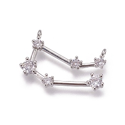 Близнецы Латунные микро проложить кубического циркония подвески, двенадцать созвездий, платина, Близнецы, 15~15.5x23.5~24x3 мм, отверстие : 1.5 мм
