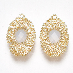 Real 18K Gold Plated Brass Pendants, with Glass, Oval, Nickel Free, Real 18K Gold Plated, 24x15x5mm, Hole: 1.5mm