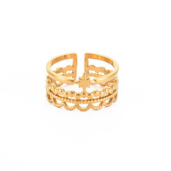 Настоящее золото 18K Ионное покрытие (ip) 304 открытая манжета со звездой из нержавеющей стали для женщин, без никеля , реальный 18 k позолоченный, размер США 7 1/4 (17.5 мм)