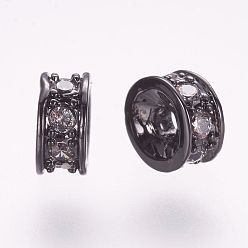 Gunmetal Brass Micro Pave Cubic Zirconia Spacer Beads, Flat Round, Gunmetal, 4.5x2.5mm, Hole: 1mm