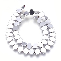 Platinum Plated Electroplated Non-magnetic Synthetic Hematite Beads Strands, Polish, Hexagon, Platinum Plated, 10x9x3mm, Hole: 1mm, about 45pcs/strand, 15.74 inch(40cm)
