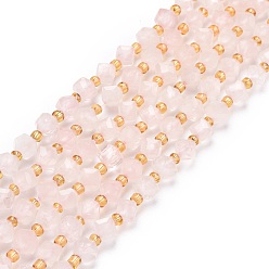 Quartz Rose Naturel a augmenté perles de quartz brins, avec des perles de rocaille, facette, perles de cube en diagonale, 5~6x5~6x4~5mm, Trou: 1mm, Environ 49~55 pcs/chapelet, 15.35''~15.75'' (39~40 cm)