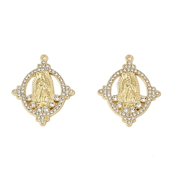 Золотой Подвески из сплава и страза, овальные с рисунками " virgin mary", стойки покрытие, золотые, 32.5x27x2.5 мм, отверстие : 1.5 мм