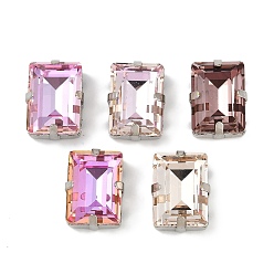 Платина Латунные стеклянные стразы пришивные стразы, граненые, прямоугольные, платина, 15x11x6.5 мм, отверстие : 1 мм