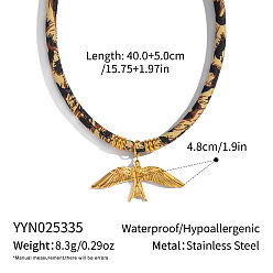 Птица Винтажные 304 ожерелья из нержавеющей стали с леопардовым принтом для женщин, золотые, птица, 15.75 дюйм (40 см), Кулон : 48 мм