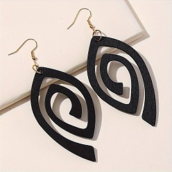 Black Iron Wood Dangle Earrings for Women, Teardrop, Golden, Black, 100x40mm