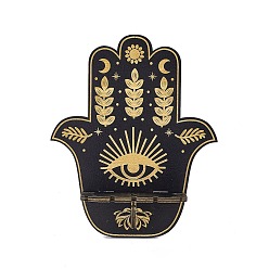 Hamsa Hand Черная подвесная деревянная хрустальная полка, стеллаж для хранения маятников в деревенском стиле, ведьма, легко собрать, с железным подвесным крючком, Hamsa hand pattern, 20.8x17.1x0.5 см